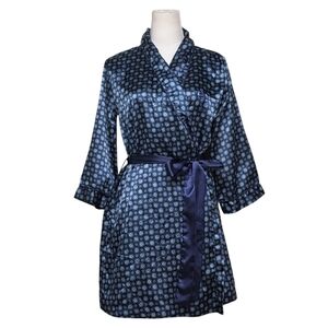 Izod Navy Patterned Satin Robe Size Large